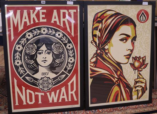 Shepard Fairey, 2 posters, Make Art not War and Natural Spring, 90 x 60cm